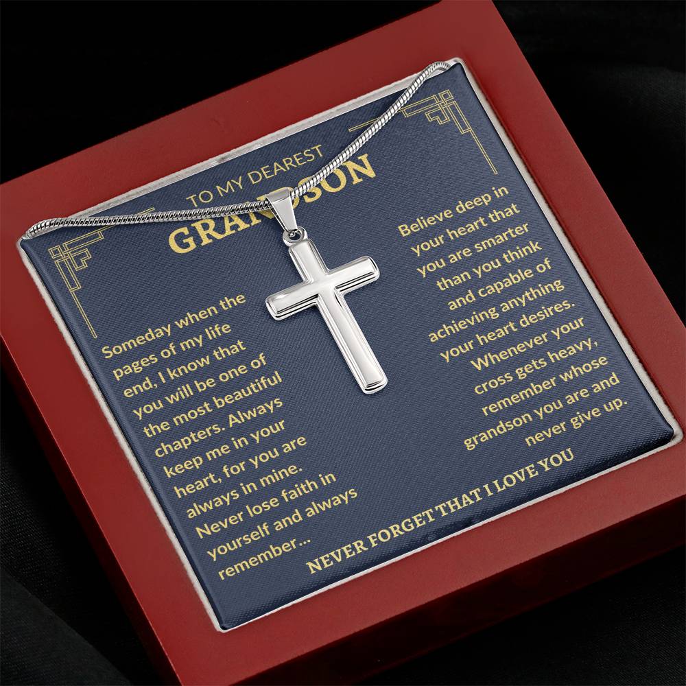 To My Dearest Grandson | Never Lose Faith | Cross Necklace - Elliotrose Gifts