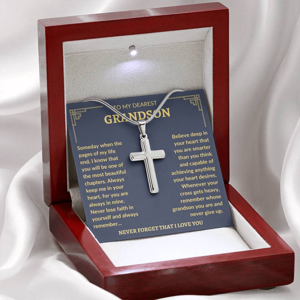 To My Dearest Grandson | Never Lose Faith | Cross Necklace - Elliotrose Gifts