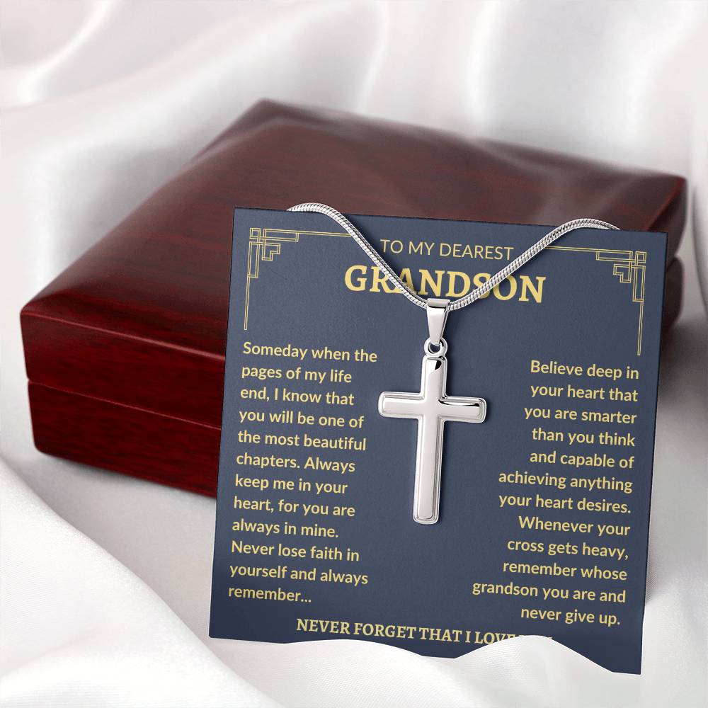 To My Dearest Grandson | Never Lose Faith | Cross Necklace - Elliotrose Gifts