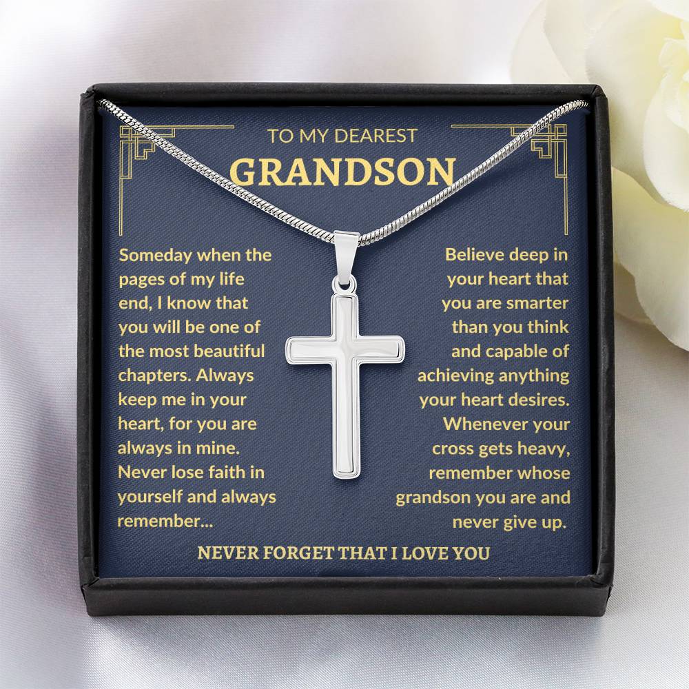 To My Dearest Grandson | Never Lose Faith | Cross Necklace - Elliotrose Gifts