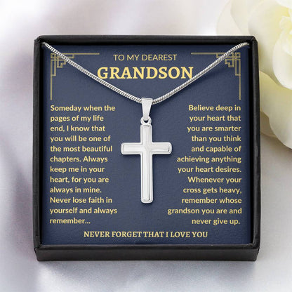 To My Dearest Grandson | Never Lose Faith | Cross Necklace - Elliotrose Gifts