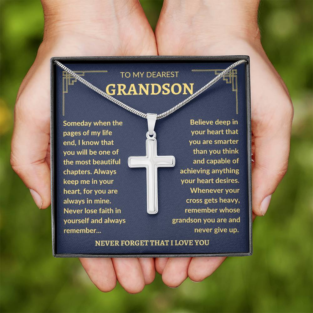 To My Dearest Grandson | Never Lose Faith | Cross Necklace - Elliotrose Gifts