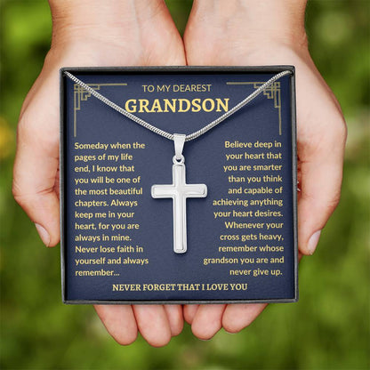 To My Dearest Grandson | Never Lose Faith | Cross Necklace - Elliotrose Gifts