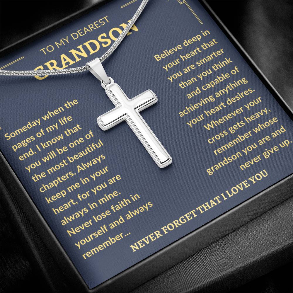 To My Dearest Grandson | Never Lose Faith | Cross Necklace - Elliotrose Gifts