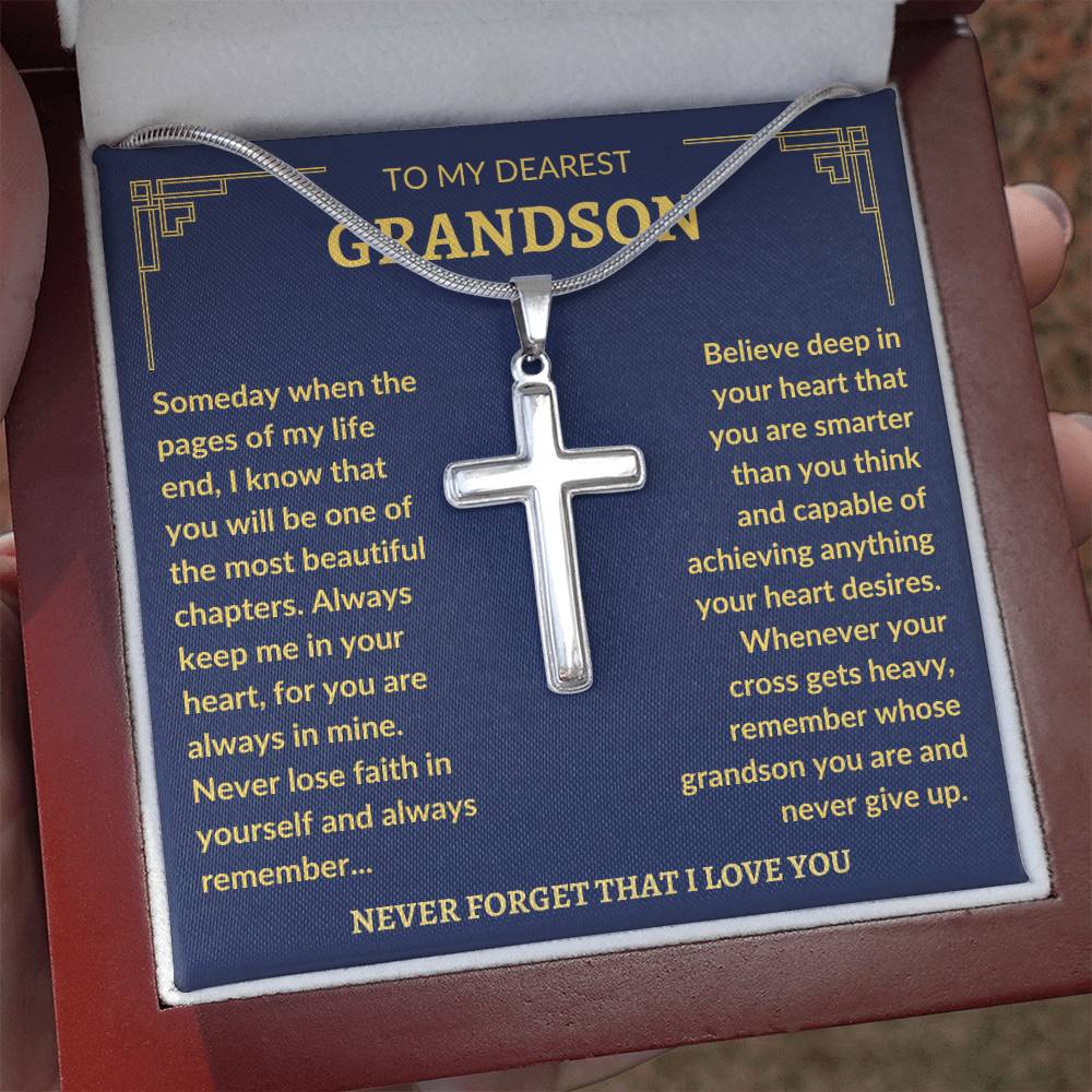 To My Dearest Grandson | Never Lose Faith | Cross Necklace - Elliotrose Gifts