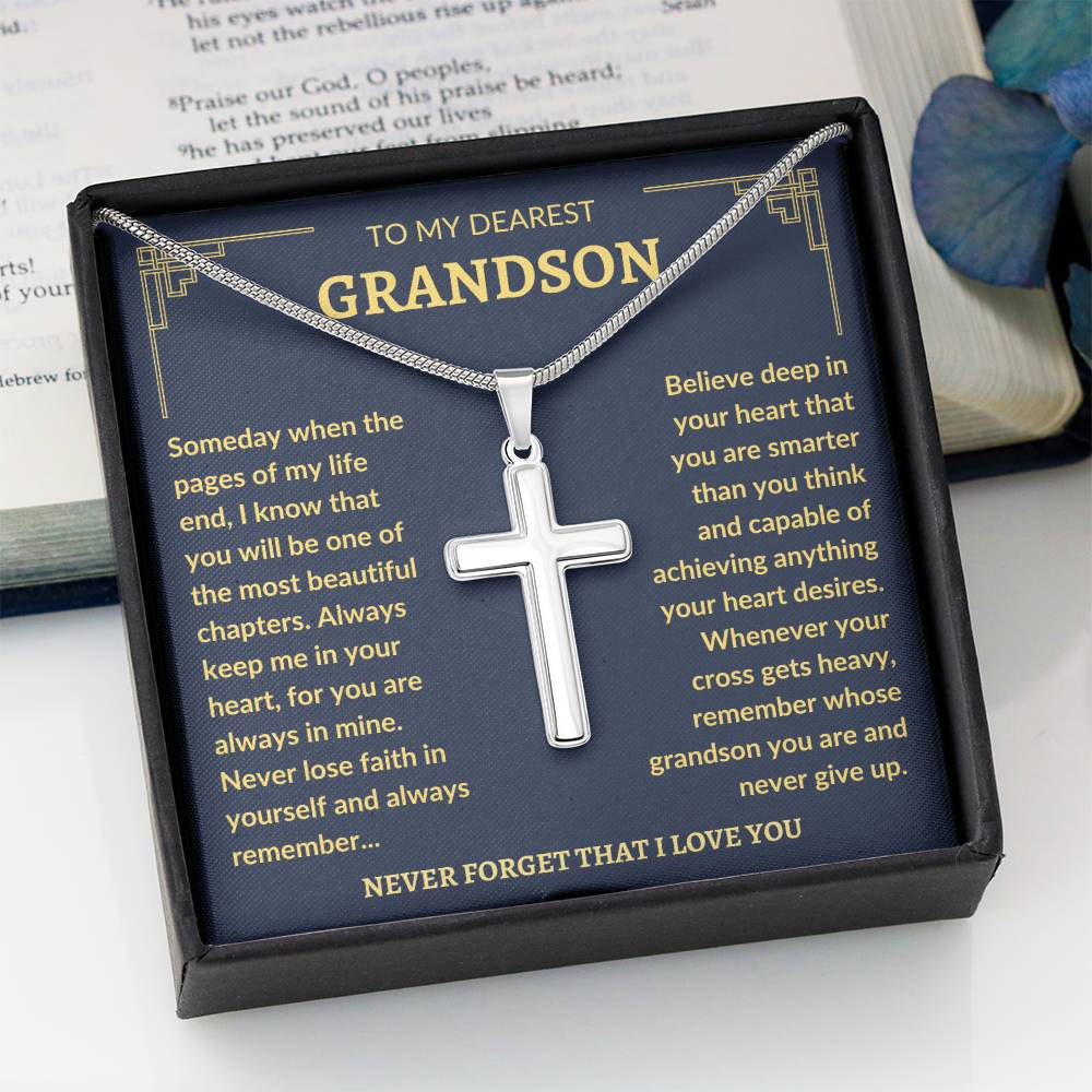 To My Dearest Grandson | Never Lose Faith | Cross Necklace - Elliotrose Gifts