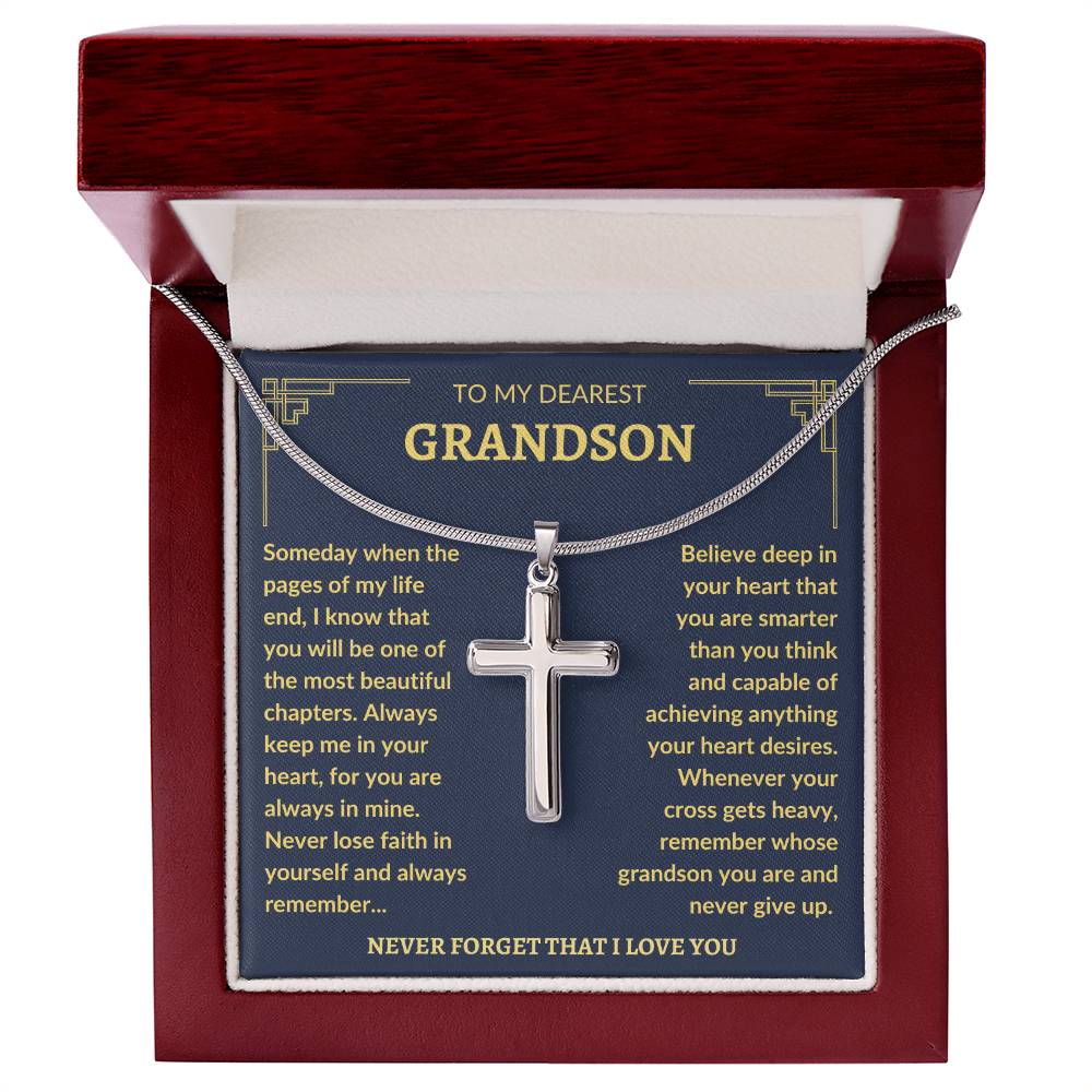 To My Dearest Grandson | Never Lose Faith | Cross Necklace - Elliotrose Gifts