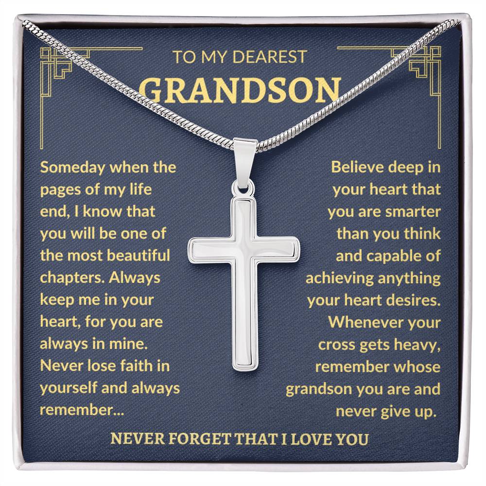 To My Dearest Grandson | Never Lose Faith | Cross Necklace - Elliotrose Gifts