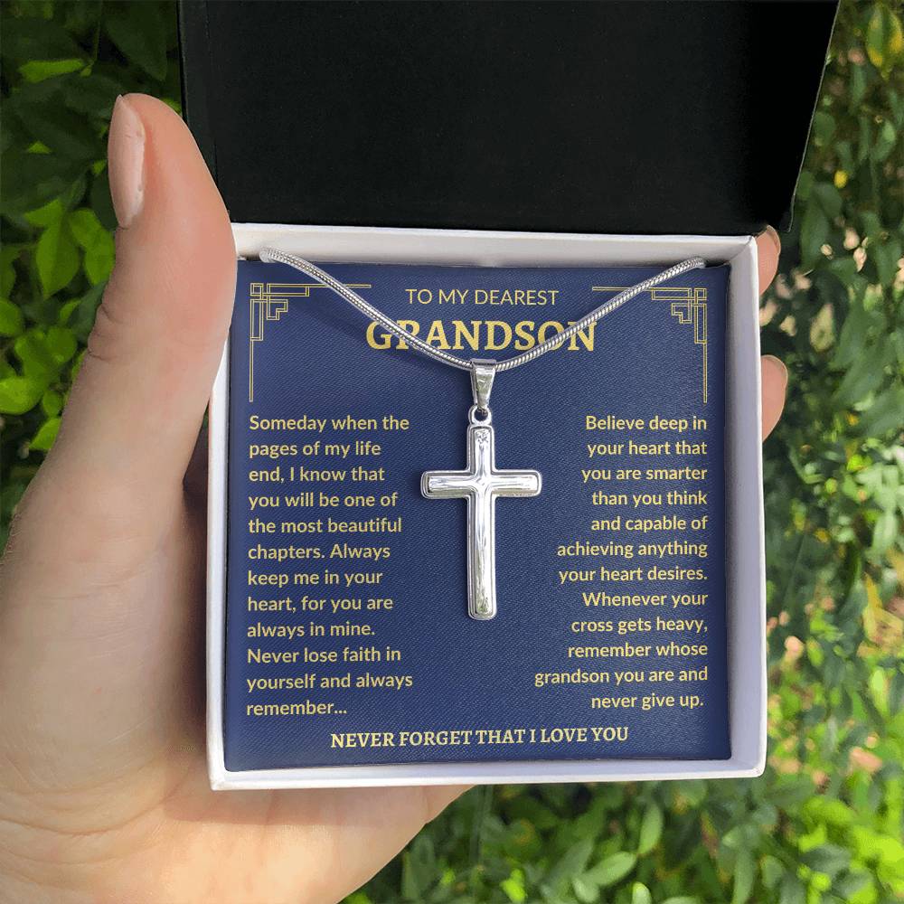 To My Dearest Grandson | Never Lose Faith | Cross Necklace - Elliotrose Gifts