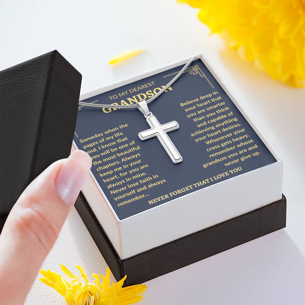To My Dearest Grandson | Never Lose Faith | Cross Necklace - Elliotrose Gifts