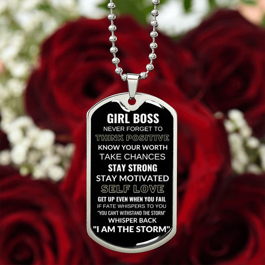 Girl Boss | Motivational Quotes | Dog Tag Necklace - Elliotrose Gifts