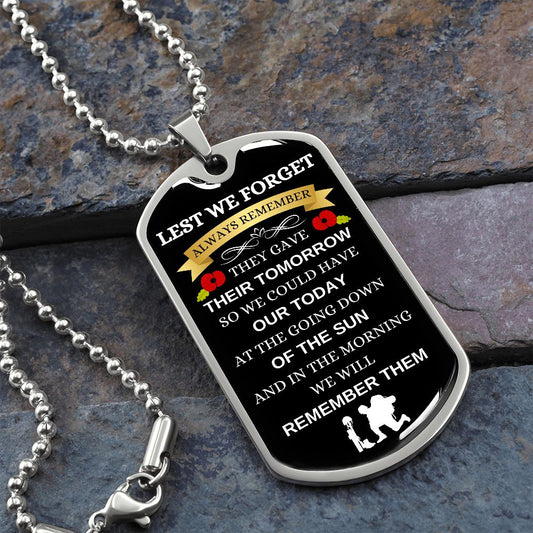 Remembrance Day | Lest We Forget | Dog Tag Necklace - Elliotrose Gifts