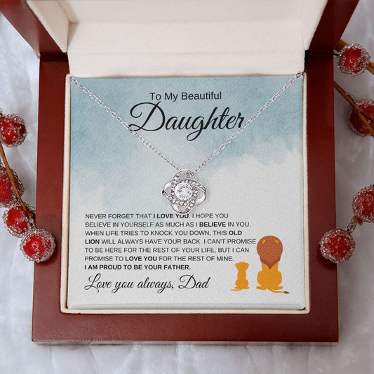 To My Beautiful Daughter | Old Lion | love Knot Necklace - Elliotrose Gifts