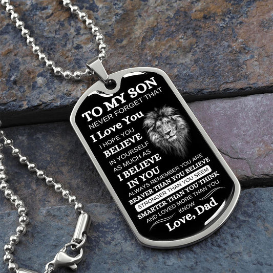 To My Son | Never Forget | Dog Tag Chain - Elliotrose Gifts